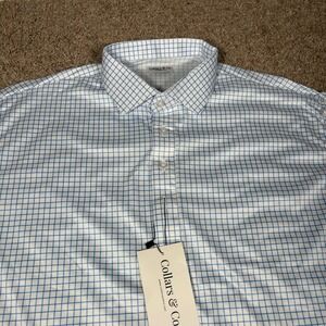 Collars & Co Mens X Large Tall Dress Collar Polo Shirt Blue Gingham Check